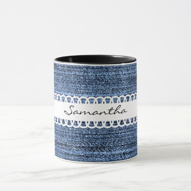 Denim et ruban Conception de café Mug (Centre)