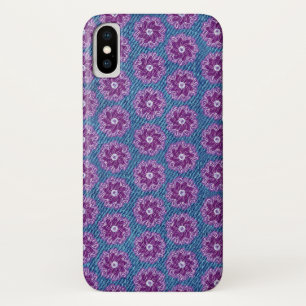 Denim & fleurs violet/ bleu coque iphone