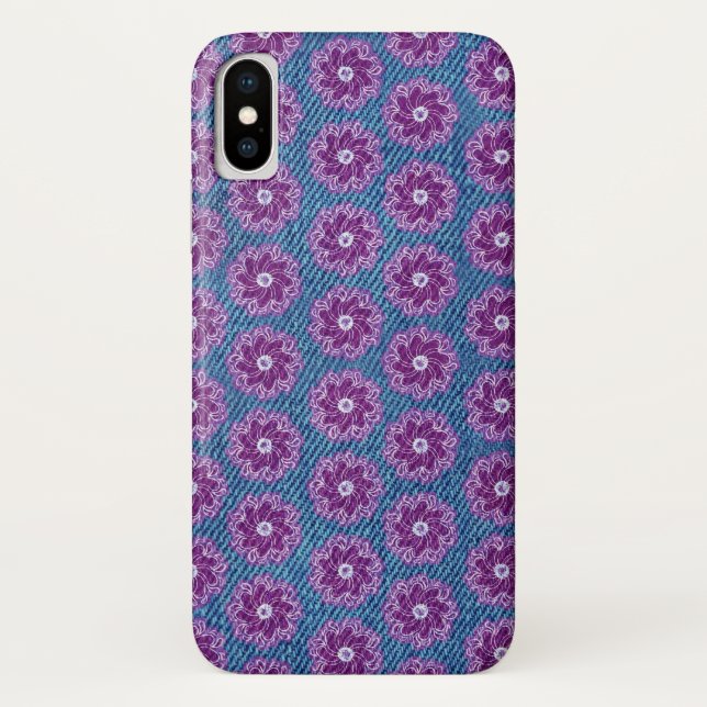 Denim & fleurs violet/ bleu coque iphone (Dos)