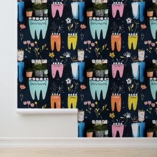 Dental Clinic Décor Mur Colorful Tooth & Flowers