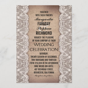 dentelle antique et invitation à un burlap rustiqu