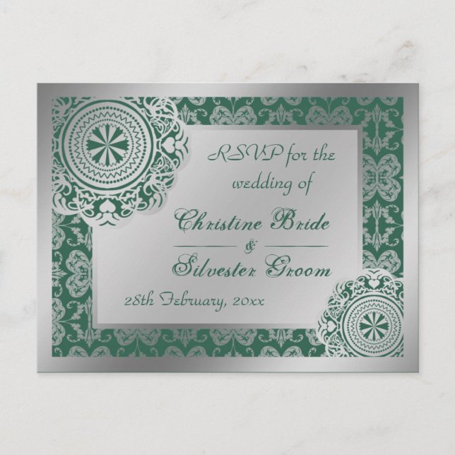 Dentelle argentée arabesque, carte postale RSVP (Devant)