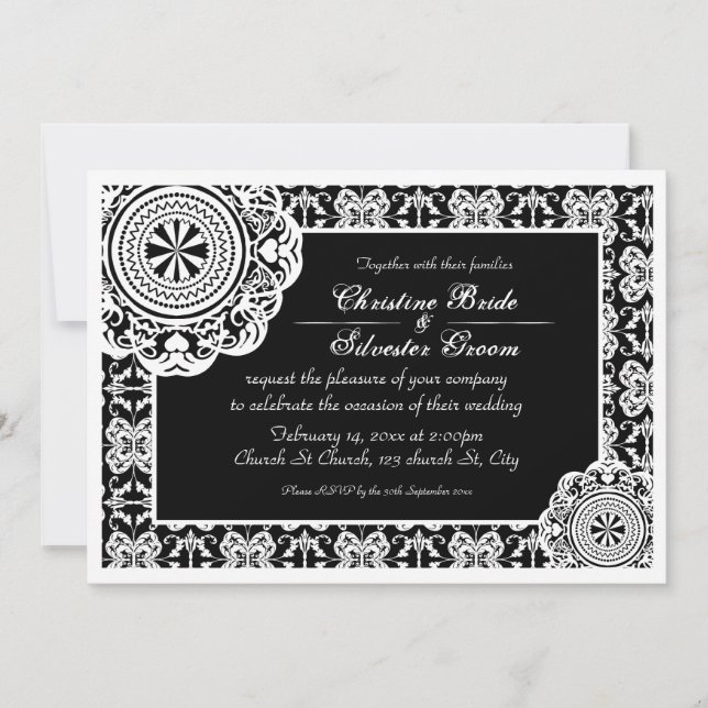 Dentelle blanche arabesque, invitation de mariage  (Devant)