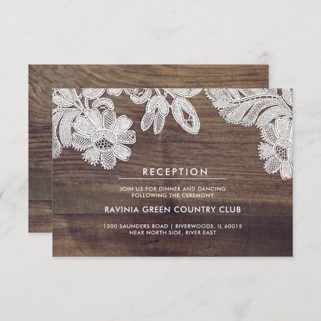 Dentelle blanche | Carte de réception mariage en b (Devant / Derrière)