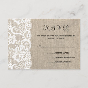 Dentelle blanche et Burlap Wedding Carte RSVP 2