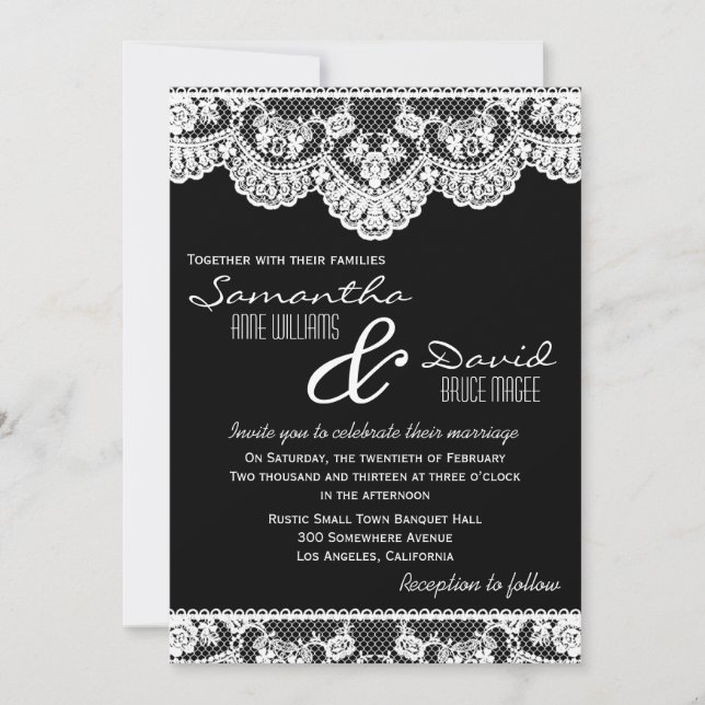 Dentelle blanche et faire-part de mariage noir (Devant)