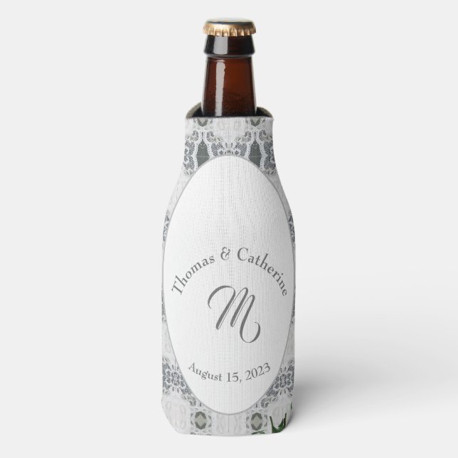 Dentelle blanche et Feuille Rose Glacière (Bottle Devant)