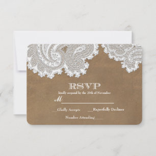 Dentelle blanche et marron Élégant RSVP de mariage