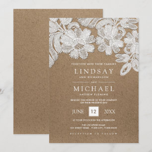 Dentelle blanche   Invitations de mariage papier K