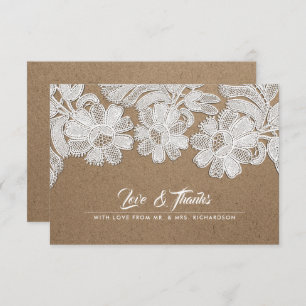 Dentelle blanche   Kraft Papier Mariage Merci Cart