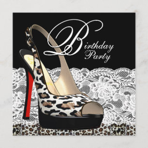 Dentelle blanche Red Leopard Invitations de fête d