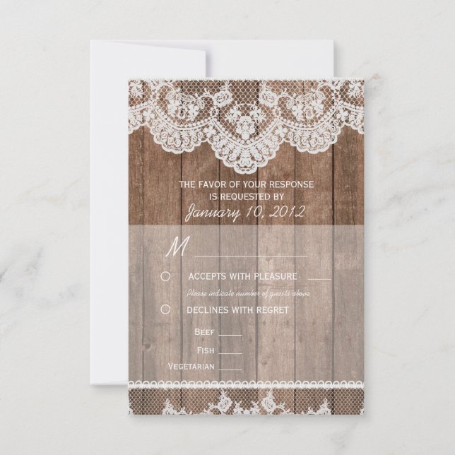 Dentelle blanche rustique et bois RSVP avec option (Devant)