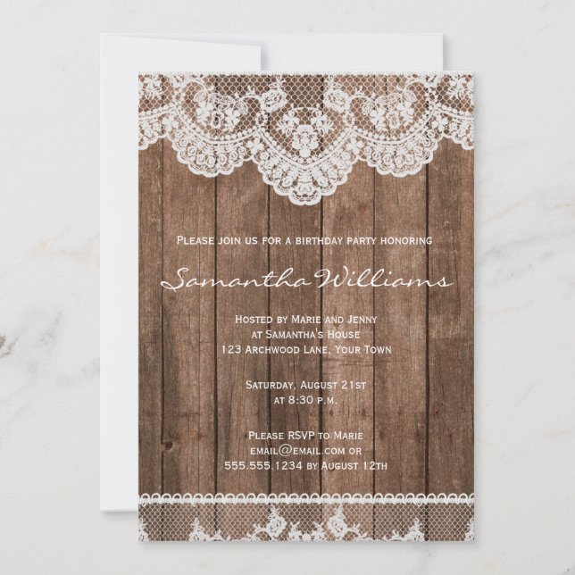 Dentelle blanche rustique et invitation d'annivers (Devant)