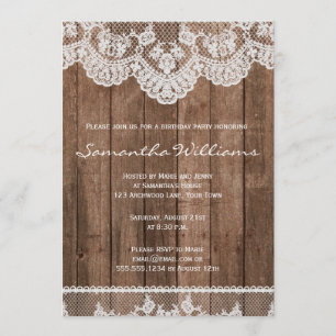 Dentelle blanche rustique et invitation d'annivers