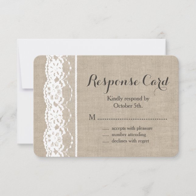 Dentelle blanche sur Burlap RSVP 2 (Devant)
