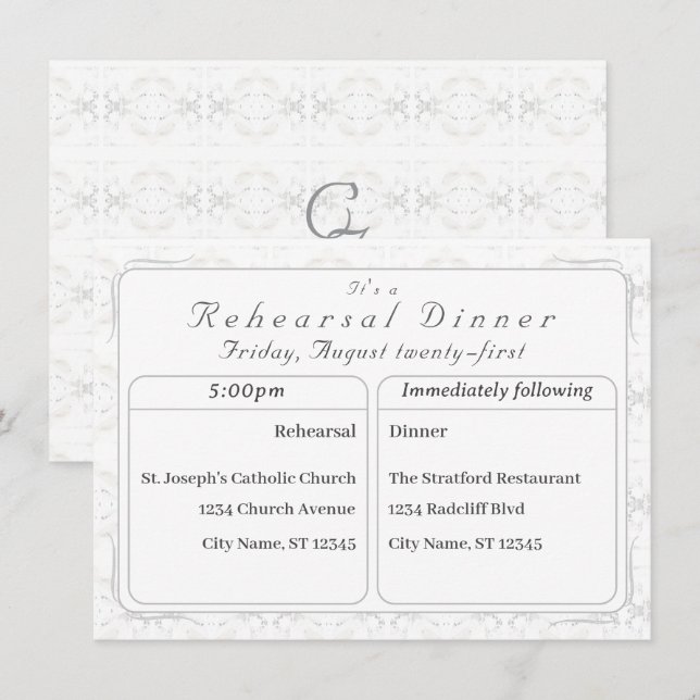 Dentelle blanche vintage Dîner Invitation (Devant / Derrière)