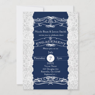 Dentelle Bleue & Blanc Élégantes Invitations FIANÇ