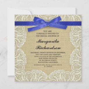 dentelle burlap et ruban bleu invitations de douch
