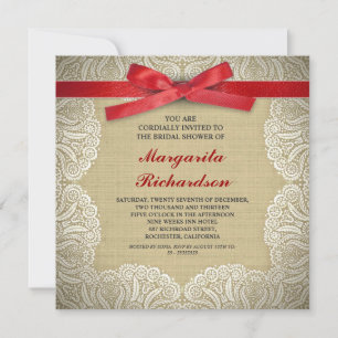 dentelle burlap et ruban rouge invitations de douc
