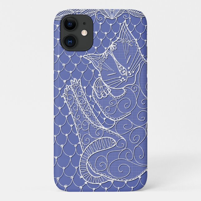 Dentelle Chat Endormi (lilas) sur étui de téléphon (Dos)