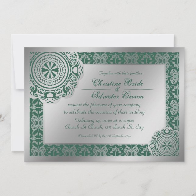 Dentelle d'argent arabesque, invitation de mariage (Devant)