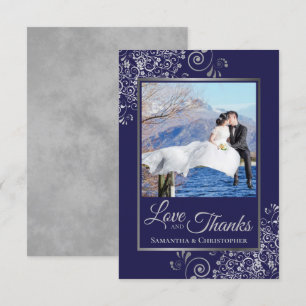 Dentelle d'argent sur le bleu marine Amour & Merci