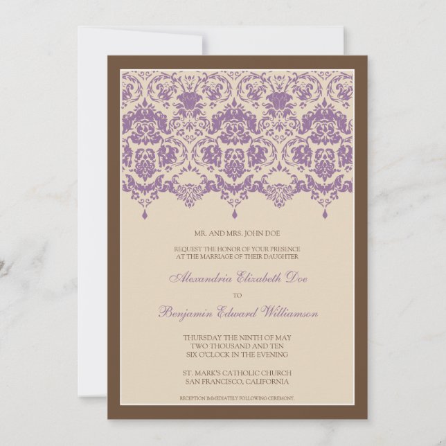 Dentelle Darling Damask 5x7 Faire-part de mariage  (Devant)