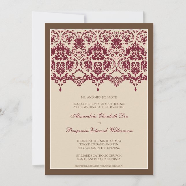 Dentelle Darling Damask 5x7 Faire-part de mariage  (Devant)
