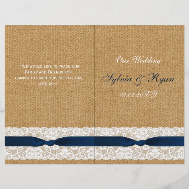 Dentelle de burlap FAUX, programmes de mariage rus (Devant)