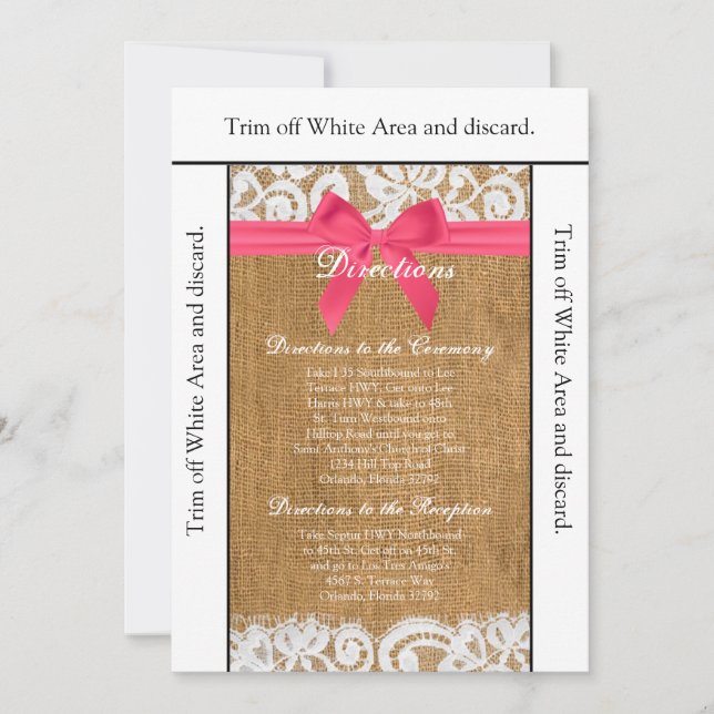 Dentelle de Burlap rose de la carte 3.5x6 (Devant)