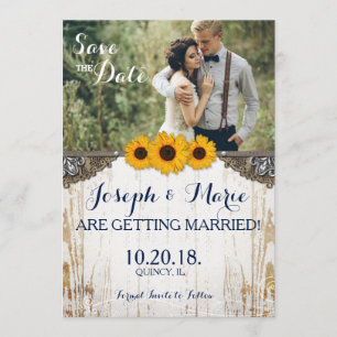 Dentelle de tournesol rustique et carte Mariage Bu