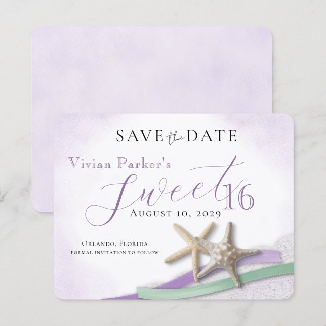 Dentelle d'étoile de mer Sweet 16 Save the Date (Devant / Derrière)