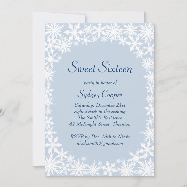 Dentelle d'hiver Icy Blue Sweet sixteen Invitation (Devant)