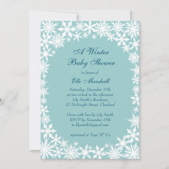 Dentelle d'hiver Turquoise Baby shower Invitation (Devant)