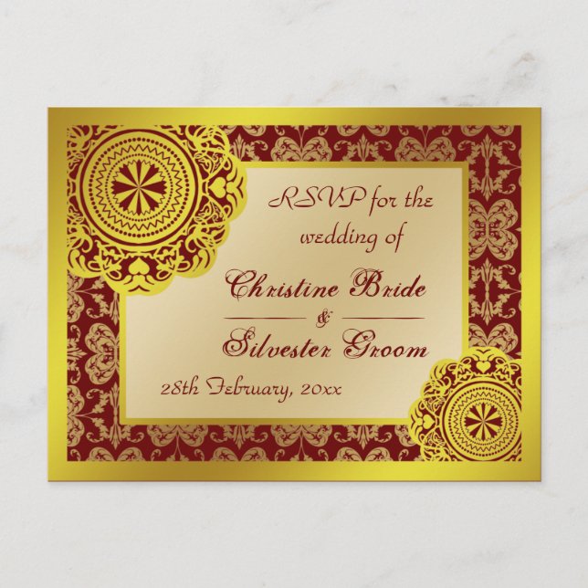 Dentelle d'or arabesque, carte postale RSVP (Devant)