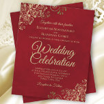 Dentelle d'or sur le Faire-part de mariage du budg<br><div class="desc">Ces invitations de mariage abordables et abordables sont le choix parfait pour la classe, le style et la beauté sur un budget. L'aménagement comprend un arrière - plan rouge pourpre marbré avec des boucles dorées ornées et des tourbillons dans les coins. La typographie comprend des lettres de script sophistiquées pour...</div>