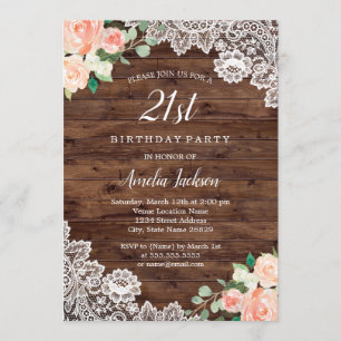 Dentelle en bois rustique floral Invitation 21e an