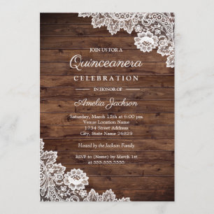 Dentelle en bois rustique Quinceanera Invitation