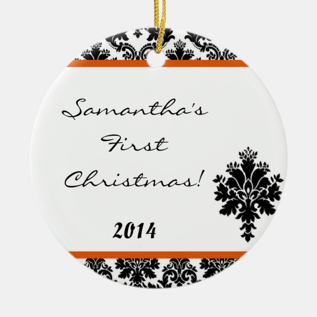 Dentelle en damas orange Nom personnalisé Ornement (Devant)