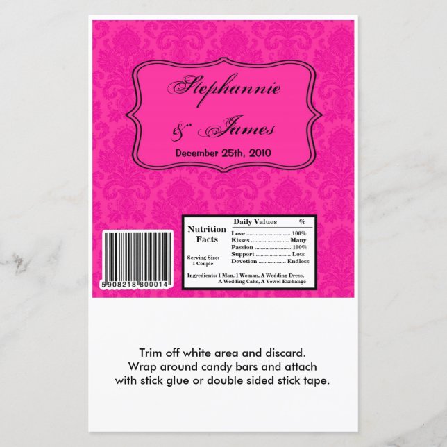 Dentelle en damas rose chaud Hershey's Large Bar W (Devant)