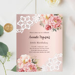 Dentelle en or rose 50e anniversaire invitation<br><div class="desc">Une élégante invitation à fêter ses 50 ans. Un fond dégradé d'or rose décoré de fleurs d'or rose et rose,  de roses et de dentelle. Personnalisez et ajoutez un nom et des détails du parti. 1 feuille = 1 invite imprimé bord à bord.</div>