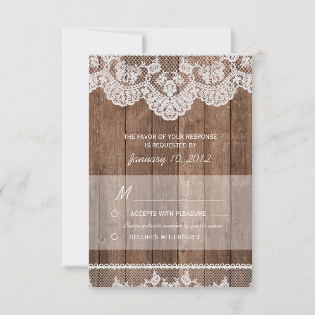 Dentelle et bois blanc rustique RSVP (Devant)