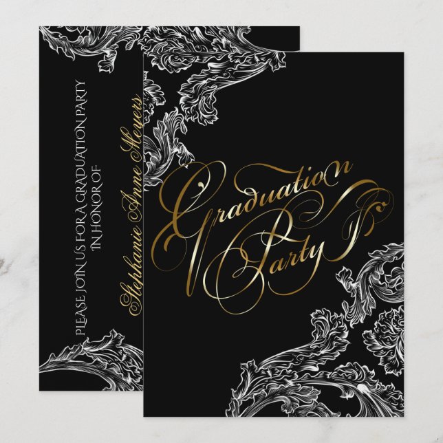Dentelle et calligraphie modernes Invitation de gr (Devant / Derrière)