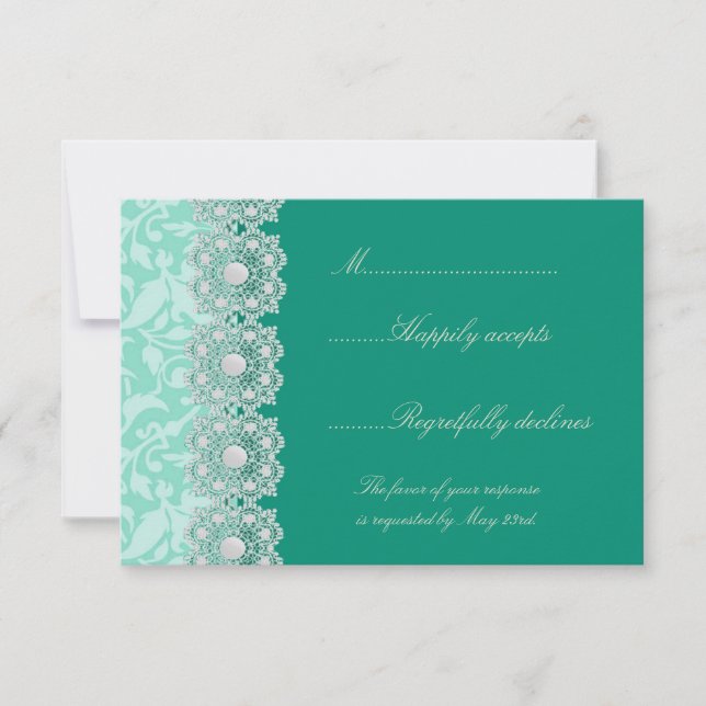 Dentelle et perles Mariage Aquamarine RSVP (Devant)