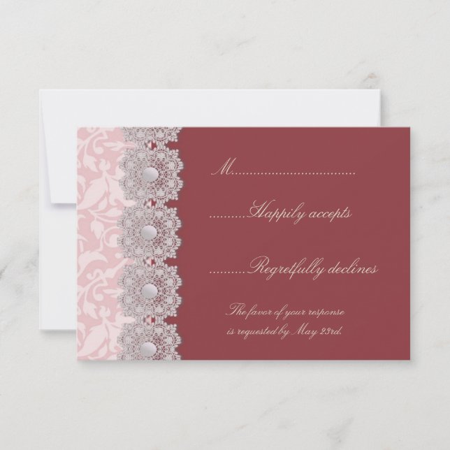 Dentelle et perles Mariage framboise RSVP (Devant)