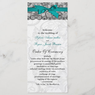 Dentelle et ruban aqua, programmes de mariage noir