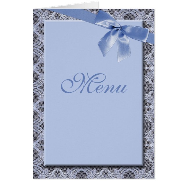Dentelle et ruban bleus - cartes de menu de (Devant)
