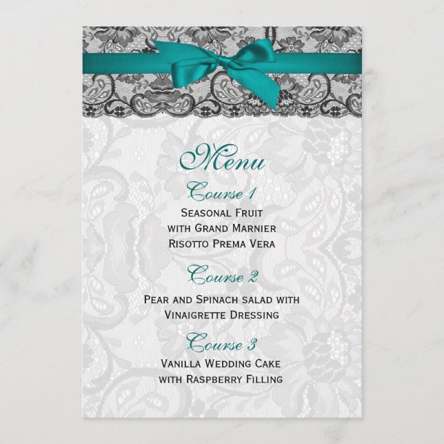 Dentelle et ruban de faux aqua, mariage noir Menu (Devant)