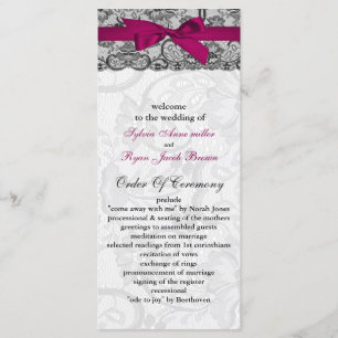 Dentelle et ruban rose, programmes de mariage noir