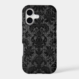 dentelle fausse motif damassé noir gris